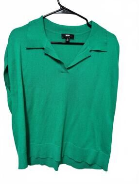 DKNY Womens Green Short Sleeve Polo Sweater Vest Top Size L